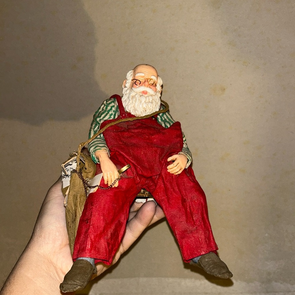 VTG Clothtique Possible Dreams SANTA Sleeping w/ Christmas Letters Bag Figurine